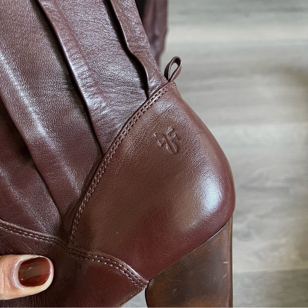 Frye Lisa 8L Pleated Leather Boots Oxblood Brown Cowboy Western Ranch Country - Picture 8 of 8